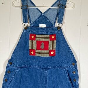 Vintage Denim maxi Overall dress with Patchwork Design size large‎